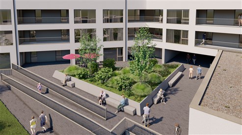 Moderne commerciële ruimte in opkomende wijk met parkeerplaats en kelder