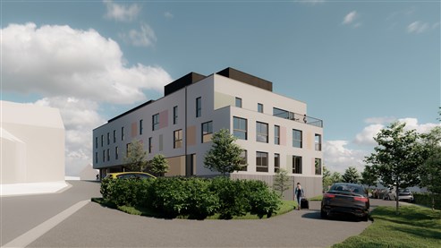 Moderne commerciële ruimte in opkomende wijk met parkeerplaats en kelder